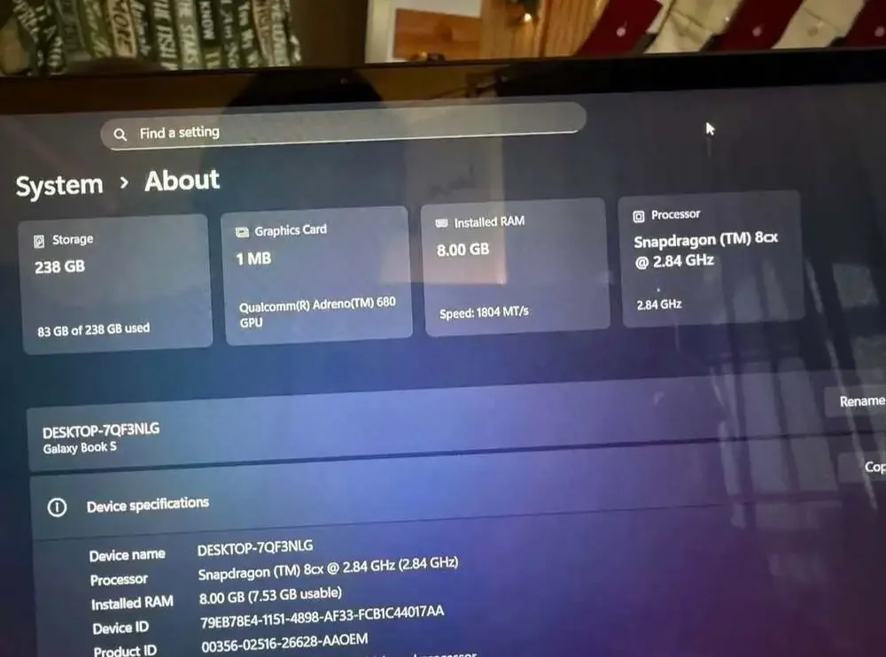 Samsung Galaxy Book S 13.3-inch Laptop, Snapdragon 8cx, 8GB RAM, 256GB SSD